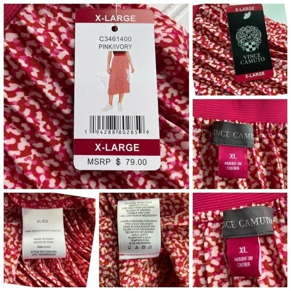 Vince Camuto Pleated Midi Skirt Pink Red Ivory White XL XXL Floral Workwear - Picture 5 of 8